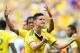 BRASILIA, BRAZIL - JUNE 19: James Rodriguez of Colombia celebrates after scoring his team's first goal during the 2014 FIFA World Cup Brazil Group C match between Colombia and Cote D'Ivoire at Estadio Nacional on June 19, 2014 in Brasilia, Brazil. (Phot