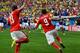 BRASILIA, BRAZIL - JUNE 15: Haris Seferovic of Switzerland (R) and Ricardo Rodriguez celebrate after Switzerland's secund goal during the 2014 FIFA World Cup Brazil Group E match between Switzerland and Ecuador at Estadio Nacional on June 15, 2014 in Bra