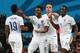 MANAUS, BRAZIL - JUNE 14: Daniel Sturridge of England (C) celebrates scoring his team's first goal with Wayne Rooney (L), Raheem Sterling (2nd L), Jordan Henderson (2nd R) and Danny Welbeck (R) during the 2014 FIFA World Cup Brazil Group D match between E