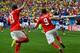 BRASILIA, BRAZIL - JUNE 15: Haris Seferovic of Switzerland (R) and Ricardo Rodriguez celebrate after Switzerland's secund goal during the 2014 FIFA World Cup Brazil Group E match between Switzerland and Ecuador at Estadio Nacional on June 15, 2014 in Bra