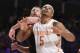 Nov 28, 2013; Paradise Island, BAHAMAS; Tennessee Volunteers forward Jarnell Stokes (5) battles for position with UTEP Miners center Matt Willms (41) during the first half at the 2013 Battle 4 Atlantis in the Imperial Arena at the Atlantis Resort. Mandato