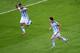 RIO DE JANEIRO, BRAZIL - JUNE 15: Lionel Messi of Argentina (R) reacts after scoring his team's second goal with Sergio Aguero during the 2014 FIFA World Cup Brazil Group F match between Argentina and Bosnia-Herzegovina at Maracana on June 15, 2014 in Ri