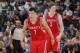 OAKLAND, CA - FEBRUARY 12: Jeremy Lin #7 and Omer Asik #3 of the Houston Rockets in a game against the Golden State Warriors on February 12, 2013 at Oracle Arena in Oakland, California. NOTE TO USER: User expressly acknowledges and agrees that, by downlo