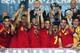 JERUSALEM, ISRAEL - JUNE 18: Captain Thiago Alcantara of Spain lifts the trophy after winning the UEFA European U21 Championship final match against Italy at Teddy Stadium on June 18, 2013 in Jerusalem, Israel. (Photo by Alex Grimm/Getty Images)