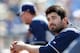 PHOENIX, AZ - MARCH 07: Carlos Quentin #18 of the San Diego Padres watches from the dugout during the spring training game against the Milwaukee Brewers at Maryvale Baseball Park on March 7, 2014 in Phoenix, Arizona. (Photo by Christian Petersen/Getty I
