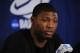 Mar 20, 2014; San Diego, CA, USA; Oklahoma State Cowboys player Marcus Smart is interviewed during practice before the second round of the 2014 NCAA Tournament at Viejas Arena. Mandatory Credit: Christopher Hanewinckel-USA TODAY Sports