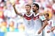 June 16, 2014; Salvador, BRAZIL; Germany players Thomas Mueller (13) and Sami Khedira celebrate a goal against Portugal during Group G play during the 2014 World Cup at Arena Fonte Nova. Mandatory Credit: Tim Groothuis/Witters Sport via USA TODAY Sports