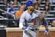 May 20, 2014; New York, NY, USA; Los Angeles Dodgers center fielder Matt Kemp (27) doubles to deep center during the fifth inning against the New York Mets at Citi Field. Mandatory Credit: Anthony Gruppuso-USA TODAY Sports