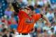 Jun 17, 2014; Omaha, NE, USA; Virginia Cavaliers pitcher Brandon Waddell (20) pitches against the TCU Horned Frogs during game eight of the 2014 College World Series at TD Ameritrade Park Omaha. Virginia defeated TCU 3-2 in 15 innings. Mandatory Credit: S