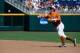 Jun 20, 2014; Omaha, NE, USA; Texas Longhorns infielder Brooks Marlow (8) throws to first base against the Vanderbilt Commodores during game eleven of the 2014 College World Series at TD Ameritrade Park Omaha. Texas defeated Vanderbilt 4-0. Mandatory Cred