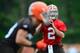 Jun 12, 2014; Berea, OH, USA; Cleveland Browns quarterback Johnny Manziel (2) during minicamp at Browns training facility. Mandatory Credit: Andrew Weber-USA TODAY Sports