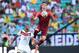 June 16, 2014; Salvador, BRAZIL; Portugal player Cristiano Ronaldo (7) goes up for the ball in front of Germany player Jerome Boateng (20) during Group G play during the 2014 World Cup at Arena Fonte Nova. Mandatory Credit: Tim Groothuis/Witters Sport vi