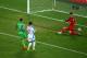 CUIABA, BRAZIL - JUNE 21: Peter Odemwingie of Nigeria scores his team's first goal past Asmir Begovic of Bosnia and Herzegovina during the 2014 FIFA World Cup Group F match between Nigeria and Bosnia-Herzegovina at Arena Pantanal on June 21, 2014 in Cuiab