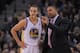 January 11, 2013; Oakland, CA, USA; Golden State Warriors head coach Mark Jackson (right) instructs point guard Stephen Curry (30) during the second quarter against the Portland Trail Blazers at Oracle Arena. Mandatory Credit: Kyle Terada-USA TODAY Sports
