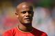 BELO HORIZONTE, BRAZIL - JUNE 17: Vincent Kompany of Belgium looks on during the National Anthems during the 2014 FIFA World Cup Brazil Group H match between Belgium and Algeria at Estadio Mineirao on June 17, 2014 in Belo Horizonte, Brazil. (Photo by J