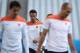 SAO PAULO, BRAZIL - JUNE 22: Robin van Persie (C) runs with team mates during the Netherlands training session at the 2014 FIFA World Cup Brazil held at the Arena de Sao Paulo on June 22, 2014 in Sao Paulo, Brazil. (Photo by Dean Mouhtaropoulos/Getty Im