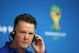 SAO PAULO, BRAZIL - JUNE 22: Louis van Gaal, team manager gets ready to speak to the media during the Netherlands Press Conference at the 2014 FIFA World Cup Brazil held at the Arena de Sao Paulo on June 22, 2014 in Sao Paulo, Brazil. (Photo by Dean Mou