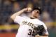 May 21, 2014; Pittsburgh, PA, USA; Pittsburgh Pirates relief pitcher Mark Melancon (35) pitches against the Baltimore Orioles during the ninth inning at PNC Park. The Pirates won 9-8. Mandatory Credit: Charles LeClaire-USA TODAY Sports