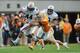 Nov 9, 2013; Knoxville, TN, USA; Auburn Tigers running back Cameron Artis-Payne (44) runs the ball against Tennessee Volunteers defensive back Max Arnold (46) during the second half at Neyland Stadium. Auburn won 55 to 23. Mandatory Credit: Randy Sartin-U