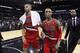 SAN ANTONIO, TX - MAY 14: Nicolas Batum #88 and Damian Lillard #0 of the Portland Trail Blazers leave the court after being defeated by the San Antonio Spurs 104-82 in Game Five of the Western Conference Semifinals during the 2014 NBA Playoffs at the AT&T
