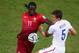 MANAUS, BRAZIL - JUNE 22: Eder of Portugal and Matt Besler of the United States compete for the ball during the 2014 FIFA World Cup Brazil Group G match between the United States and Portugal at Arena Amazonia on June 22, 2014 in Manaus, Brazil. (Photo