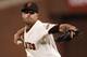 SAN FRANCISCO, CA - SEPTEMBER 7: Relief pitcher Heath Hembree #38 of the San Francisco Giants delivers a pitch against the Arizona Diamondbacks during the ninth inning at AT&T Park on September 7, 2013 in San Francisco, California. The Diamondbacks defe
