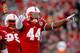 LINCOLN, NE - NOVEMBER 16: Defensive end Randy Gregory #44 of the Nebraska Cornhuskers reacts after a tackle during their game at against the Michigan State Spartans Memorial Stadium on November 16, 2013 in Lincoln, Nebraska. (Photo by Eric Francis/Getty