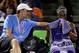 Coach Paul Annacone talks with Sloane Stephens during a match at the 2014 Sony Open.