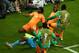 RECIFE, BRAZIL - JUNE 14: Gervinho of the Ivory Coast (L) celebrates scoring his team's second goal with teammate Didier Drogba during the 2014 FIFA World Cup Brazil Group C match between the Ivory Coast and Japan at Arena Pernambuco on June 14, 2014 in