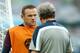 BELO HORIZONTE, BRAZIL - JUNE 23: England Manager Roy Hodgson speaks to Wayne Rooney during an England training session ahead of the 2014 FIFA World Cup Brazil Group D match against Costa Rica at Estadio Mineirao on June 23, 2014 in Belo Horizonte, Brazi