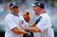 NEW YORK, NY - JUNE 22: Former New York Yankees Johnny Damon (L) and David Wells a laugh during the teams Old Timers Day prior to a game between the New York Yankees and the Baltimore Orioles at Yankee Stadium on June 22, 2014 in the Bronx borough of New