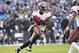 Dec 1, 2013; Charlotte, NC, USA; Tampa Bay Buccaneers outside linebacker Lavonte David (54) runs after intercepting a pass in the third quarter. The Carolina Panthers defeated the Tampa Bay Buccaneers 27-6 at Bank of America Stadium. Mandatory Credit: Bob