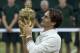 July 8, 2012; London, UNITED KINGDOM; Roger Federer (SUI) at the trophy presentation on day 13 of the 2012 Wimbledon Championships at the All England Lawn Tennis Club. Federer won 4-6 7-5 6-3 6-4. Mandatory Credit: Susan Mullane-USA TODAY Sports