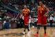 ATLANTA, GA - APRIL 04: Kyrie Irving #2 and Dion Waiters #3 of the Cleveland Cavaliers walk off the court between free throws in their 117-98 loss to the Atlanta Hawks at Philips Arena on April 4, 2014 in Atlanta, Georgia. NOTE TO USER: User expressly a
