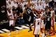 MIAMI, FL - JUNE 12: Tim Duncan #21 of the San Antonio Spurs dunks against the Miami Heat during Game Four of the 2014 NBA Finals at American Airlines Arena on June 12, 2014 in Miami, Florida. NOTE TO USER: User expressly acknowledges and agrees that, by