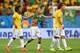 BRASILIA, BRAZIL - JUNE 23: (L-R) Willian, Neymar and David Luiz of Brazil react after defeating Cameroon 4-1 during the 2014 FIFA World Cup Brazil Group A match between Cameroon and Brazil at Estadio Nacional on June 23, 2014 in Brasilia, Brazil. (Photo