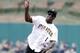 May 7, 2014; Pittsburgh, PA, USA; UFC fighter Phil Davis throws out a ceremonial first pitch before the Pittsburgh Pirates host the San Francisco Giants at PNC Park. Mandatory Credit: Charles LeClaire-USA TODAY Sports