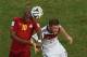 Ghana's Andrew Ayew rises for a headed goal against Germany