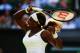 LONDON, ENGLAND - JUNE 24: Serena Williams of the United States in action during her Ladies' Singles first round match against Anna Tatishvili of the United States on day two of the Wimbledon Lawn Tennis Championships at the All England Lawn Tennis and C
