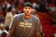 MIAMI, FL - APRIL 6: Carmelo Anthony #7 of the New York Knicks warms up on the court before the game against the Miami Heat on April 6, 2014 at American Airlines Arena in Miami, Florida. NOTE TO USER: User expressly acknowledges and agrees that, by downl