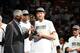 MIAMI, FL - JUNE 12: Dirk Nowitzki #41 of the Dallas Mavericks holds up the Bill Russell Finals MVP trophy after Bill Russell presented it to him after deafeating the Miami Heat in Game Six of the 2011 NBA Finals on June 12, 2011 at the American Airlines