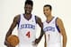 Sep 27, 2013; Philadelphia, PA, USA; Philadelphia 76ers center Nerlens Noel (4) and point guard Michael Carter-Williams (1) during a media day photo shoot at Philadelphia College of Osteopathic Medicine. Mandatory Credit: Eric Hartline-USA TODAY Sports