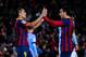 BARCELONA, SPAIN - JANUARY 26: Alexis Sanchez (L) of FC Barcelona celebrates with his team mate Pedro Rodriguez after scoring his team's third goal during the La Liga match between FC Barcelona and Malaga CF at Camp Nou on January 26, 2014 in Barcelona,