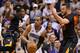 PHOENIX, AZ - MARCH 19: Arron Afflalo #4 of the Orlando Magic looks to pass the ball under pressure from Eric Bledsoe #2 and Miles Plumlee #22 of the Phoenix Suns during the second half of the NBA game at US Airways Center on March 1, 2014 in Phoenix, Ar