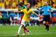 BRASILIA, BRAZIL - JUNE 23: Neymar of Brazil celebrates scoring his team's second goal and his second of the game during the 2014 FIFA World Cup Brazil Group A match between Cameroon and Brazil at Estadio Nacional on June 23, 2014 in Brasilia, Brazil. (