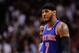 Apr 6, 2014; Miami, FL, USA; New York Knicks forward Carmelo Anthony (7) walks back to the bench during the second half against the Miami Heat at American Airlines Arena. Miami won 102-91. Mandatory Credit: Steve Mitchell-USA TODAY Sports
