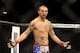Jul 6, 2013; Las Vegas, NV, USA; Cub Swanson in the cage defeating Dennis Siver (not pictured) in his UFC Featherweight Bout at the MGM Grand Garden Arena. Mandatory Credit: Jayne Kamin-Oncea-USA TODAY Sports