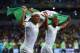 CURITIBA, BRAZIL - JUNE 26: Sofiane Feghouli (L) and Yacine Brahimi of Algeria celebrate after a 1-1 draw during the 2014 FIFA World Cup Brazil Group H match between Algeria and Russia at Arena da Baixada on June 26, 2014 in Curitiba, Brazil. (Photo by M