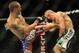 Jul 6, 2013; Las Vegas, NV, USA; Cub Swanson and Dennis Siver during their Featherweight Bout at the MGM Grand Garden Arena. Mandatory Credit: Jayne Kamin-Oncea-USA TODAY Sports