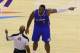 May 13, 2014; Oklahoma City, OK, USA; Los Angeles Clippers forward Glen Davis (0) reacts to an officials call in the fourth quarter of game five of the second round of the 2014 NBA Playoffs at Chesapeake Energy Arena. Oklahoma City won 105-104. Mandatory